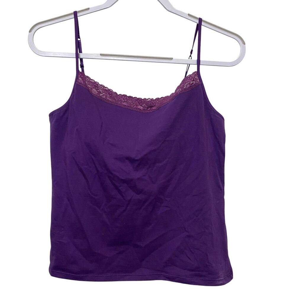 Vintage Y2K Purple Going Out Top Lace Trim Sz Large Cami Tank Top M Knit Stretch